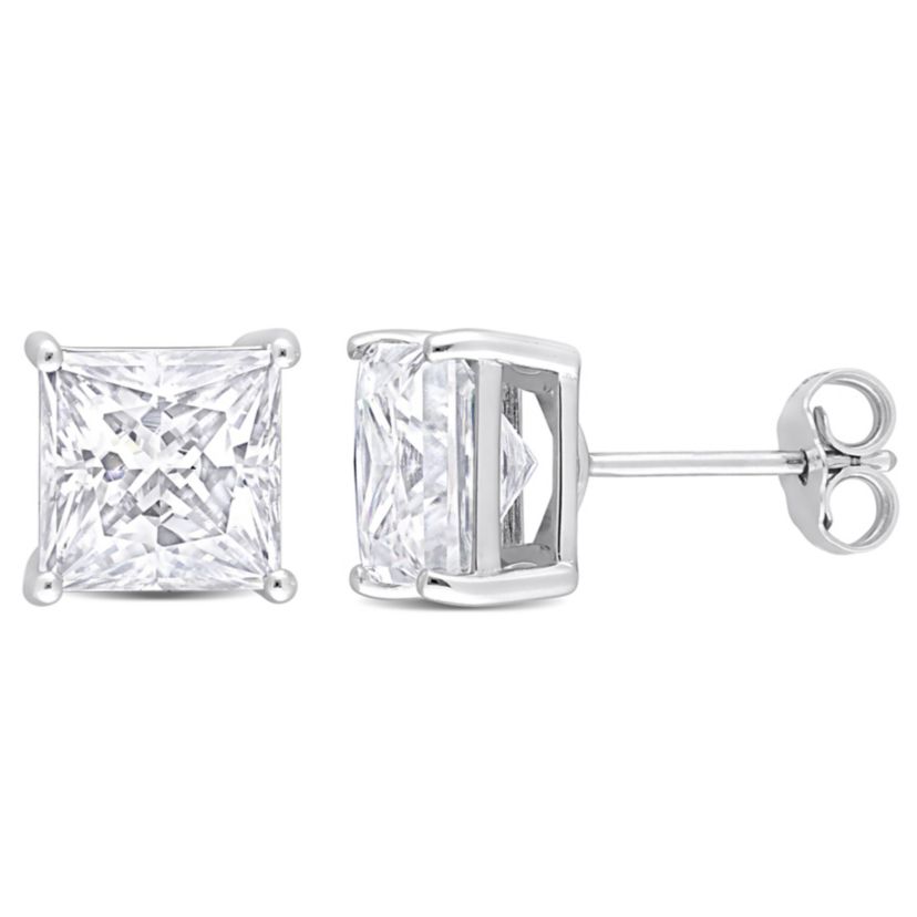 Lab Created 6 CT TGW Princess Cut Created Moissanite Stud Earrings in Sterling Silver