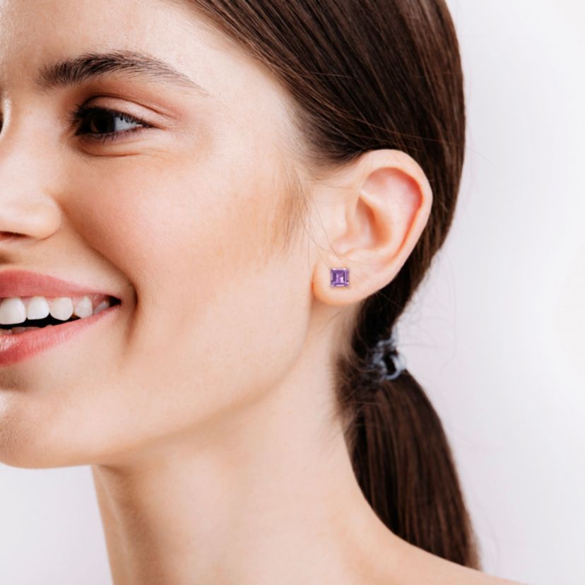 4.5 CT TGW Square Amethyst Earrings in Sterling Silver