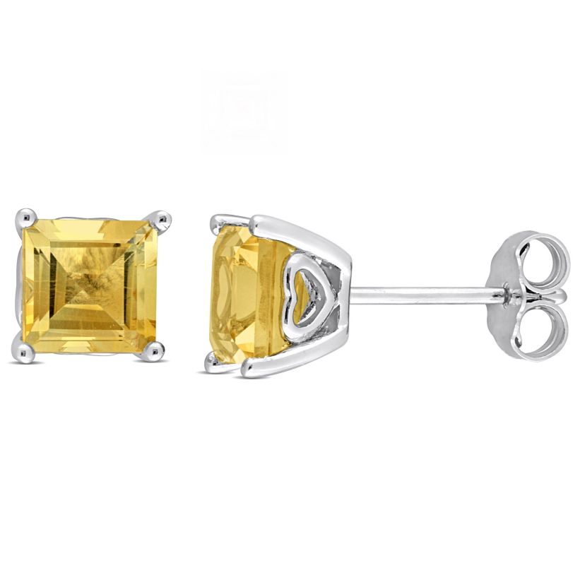 2.1 CT TGW Square Citrine Earrings in Sterling Silver