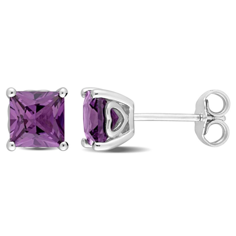 Lab Created 2 CT TGW Square Created Alexandrite Earrings in Sterling Silver