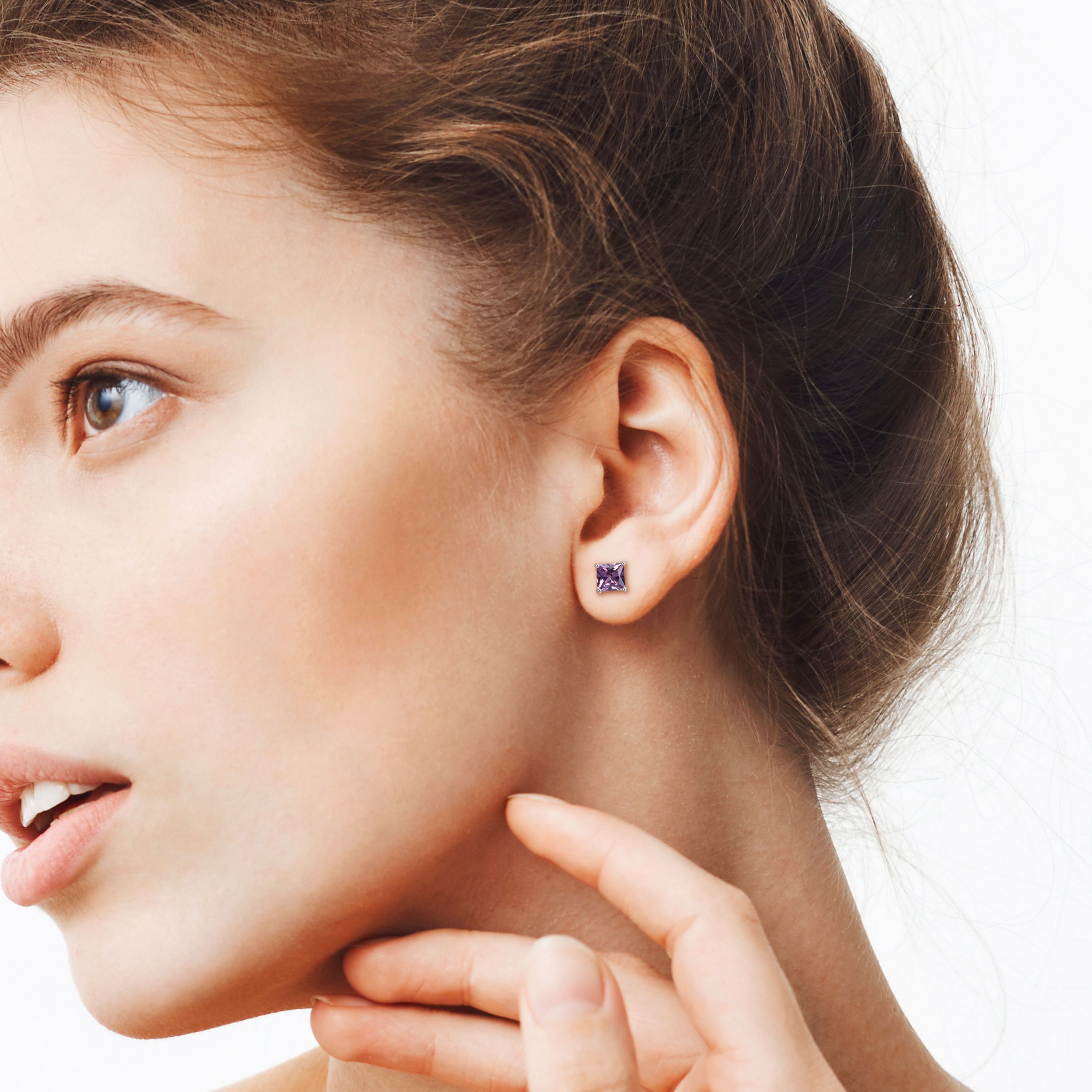Lab Created 2 CT TGW Square Created Alexandrite Earrings in Sterling Silver