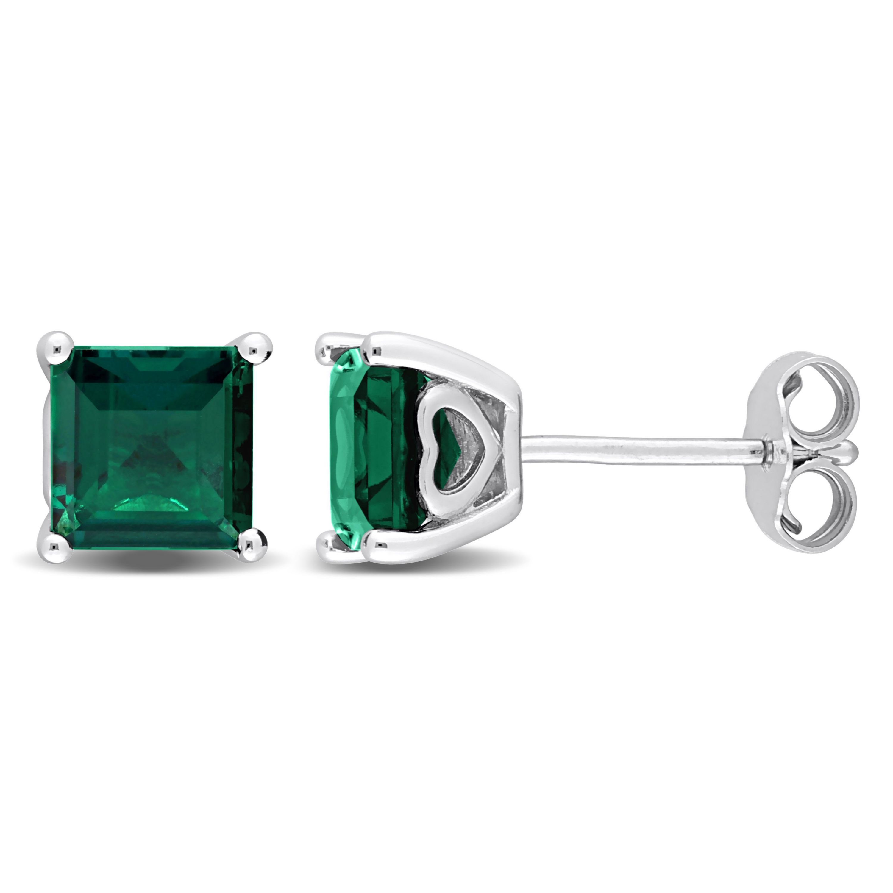 Lab Created 2.33 CT TGW Square-Cut Created Emerald Stud Earrings in Sterling Silver