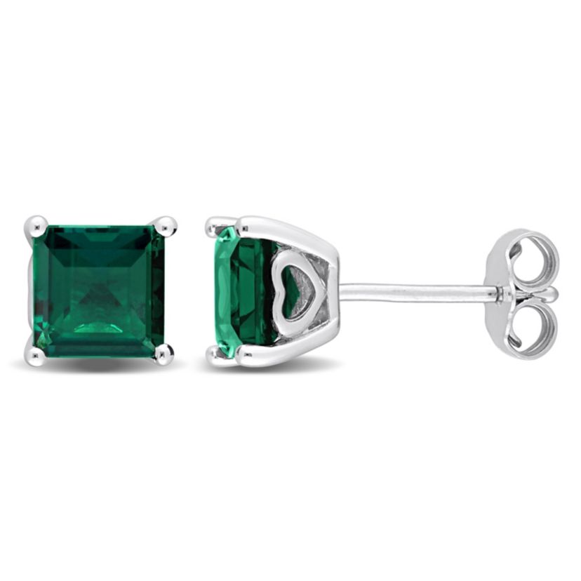 Lab Created 2.33 CT TGW Square-Cut Created Emerald Stud Earrings in Sterling Silver