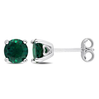 Belk & Co Lab Created 1.62 CT TGW Emerald Earrings in Sterling Silver, White