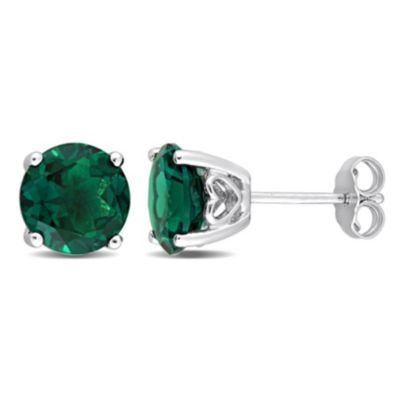Belk & Co Lab Created 3.75 CT TGW Emerald Stud Earrings in Sterling Silver, White