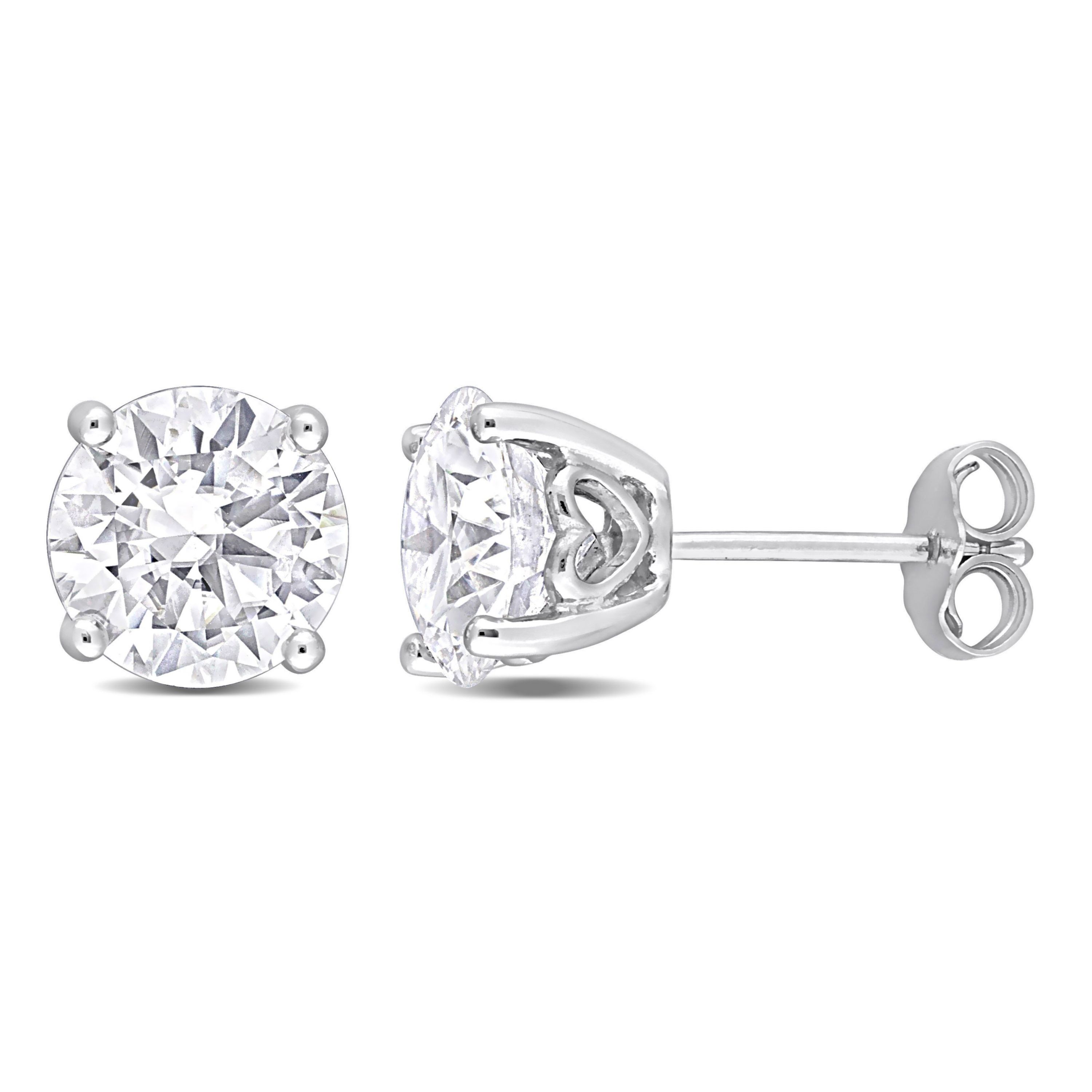 Lab Created 3.75 TGW Created Moissanite Stud Earrings with Heart Detail in Sterling Silver