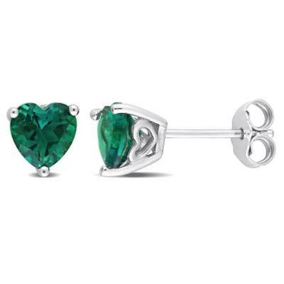 Belk & Co Lab Created 1.5 CT TGW Emerald Heart Earrings in Sterling Silver, White