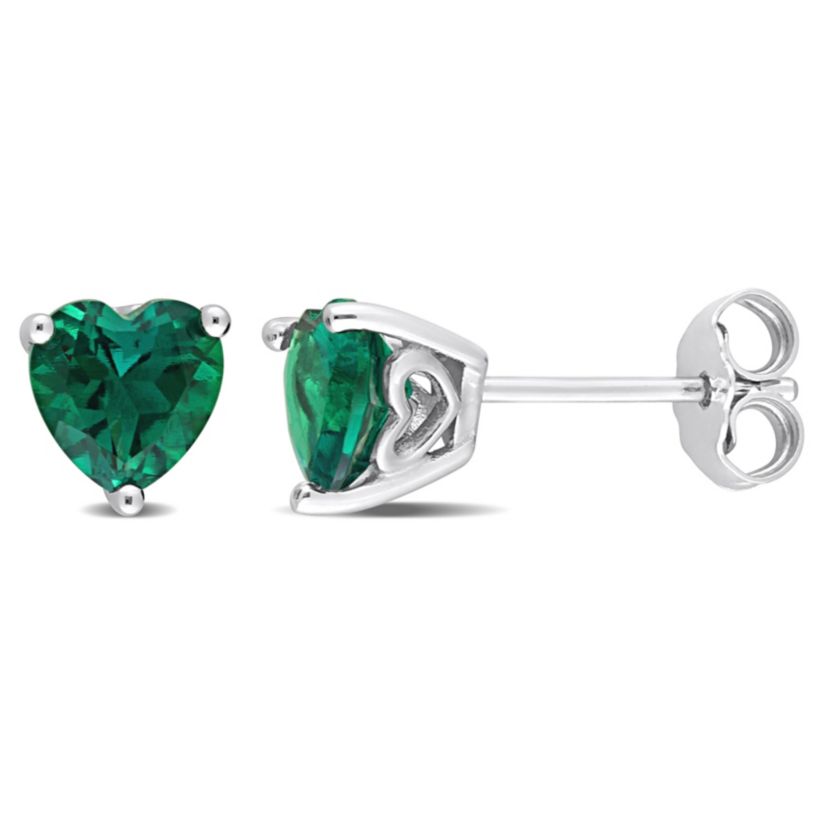 Lab Created 1.5 CT TGW Created Emerald Heart Earrings in Sterling Silver