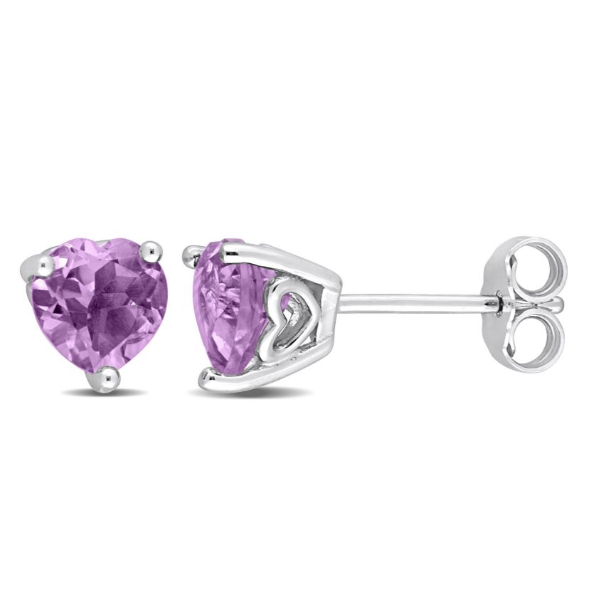 1.1 CT TGW Heart Shape Amethyst Earrings in Sterling Silver
