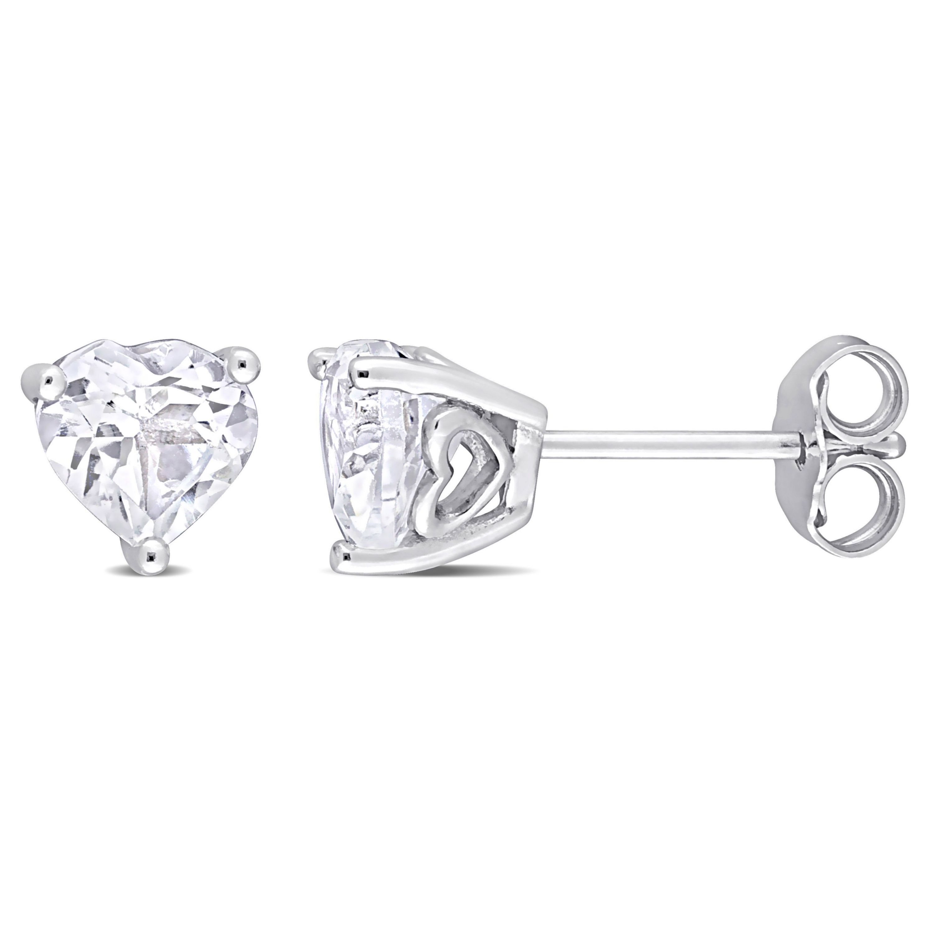 2 CT TGW Heart Shape White Topaz Earrings in Sterling Silver