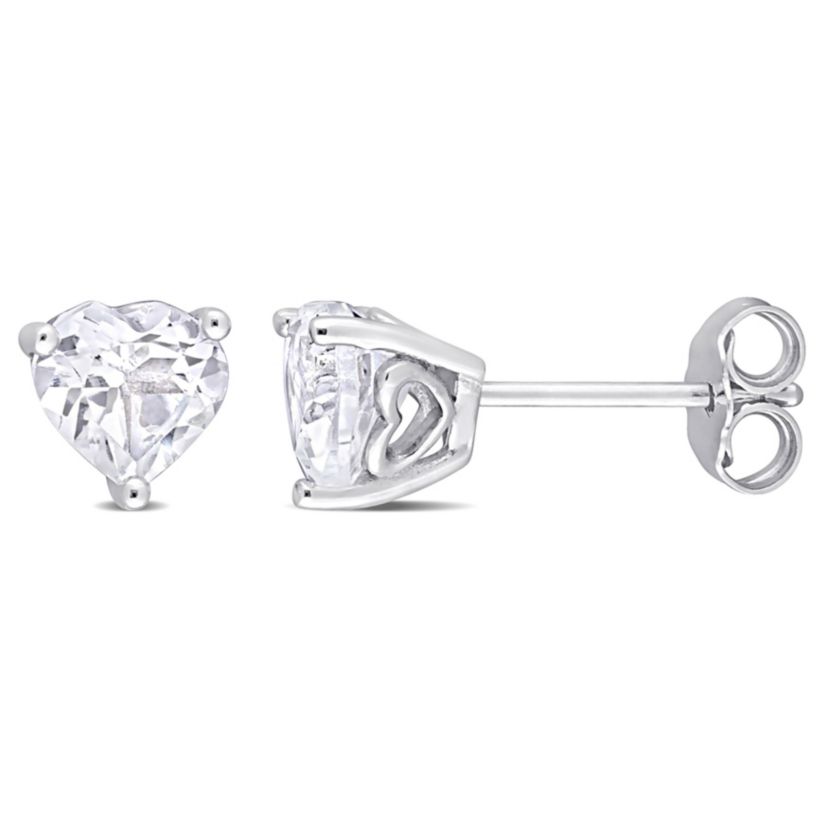 2 CT TGW Heart Shape White Topaz Earrings in Sterling Silver