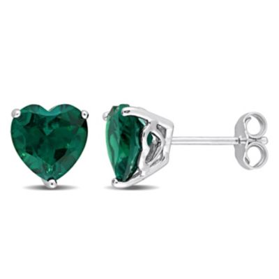 Belk & Co Lab Created 3 CT TGW Heart Shape Emerald Stud Earrings in Sterling Silver, White