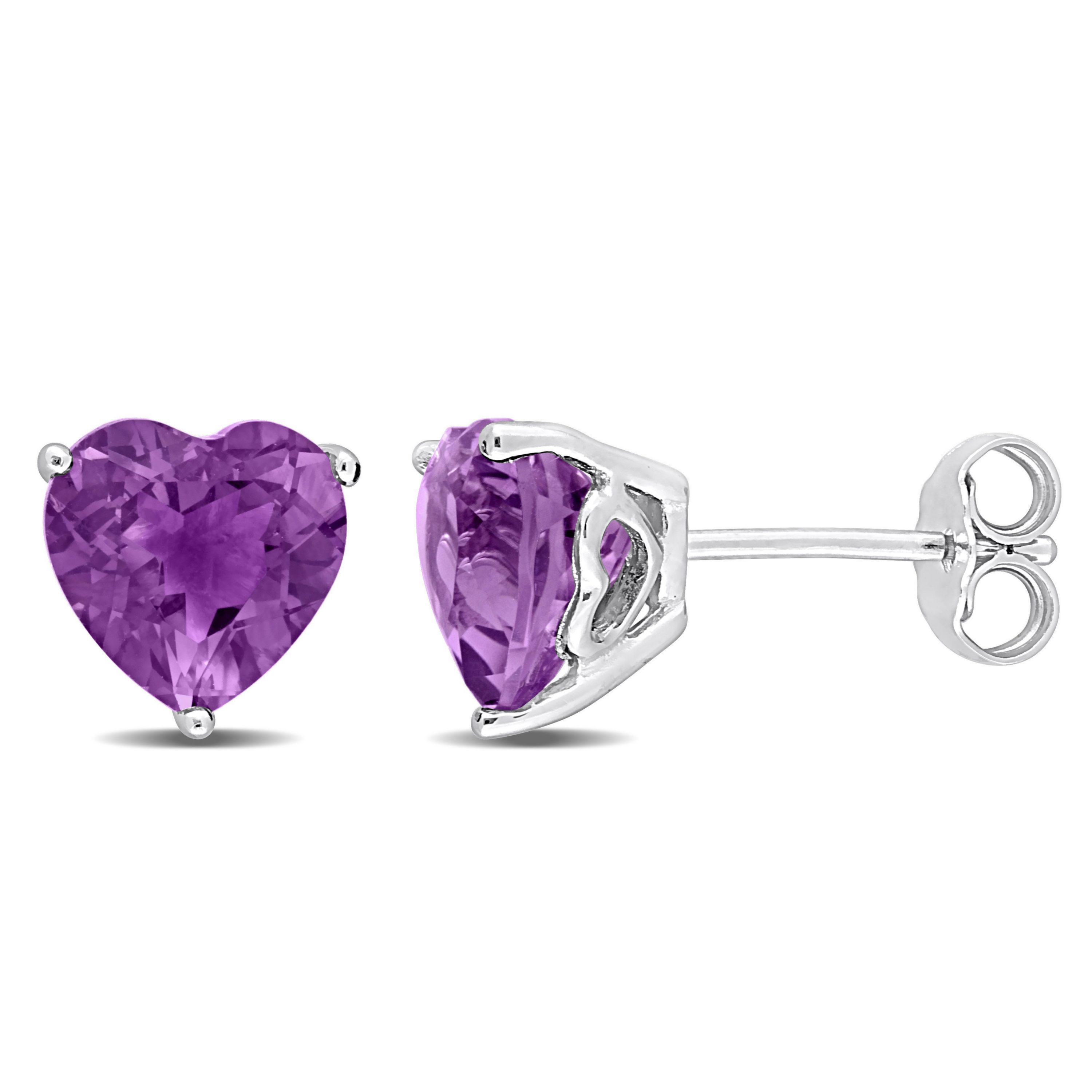 3.3 CT TGW Heart Shape Amethyst Stud Earrings in Sterling Silver