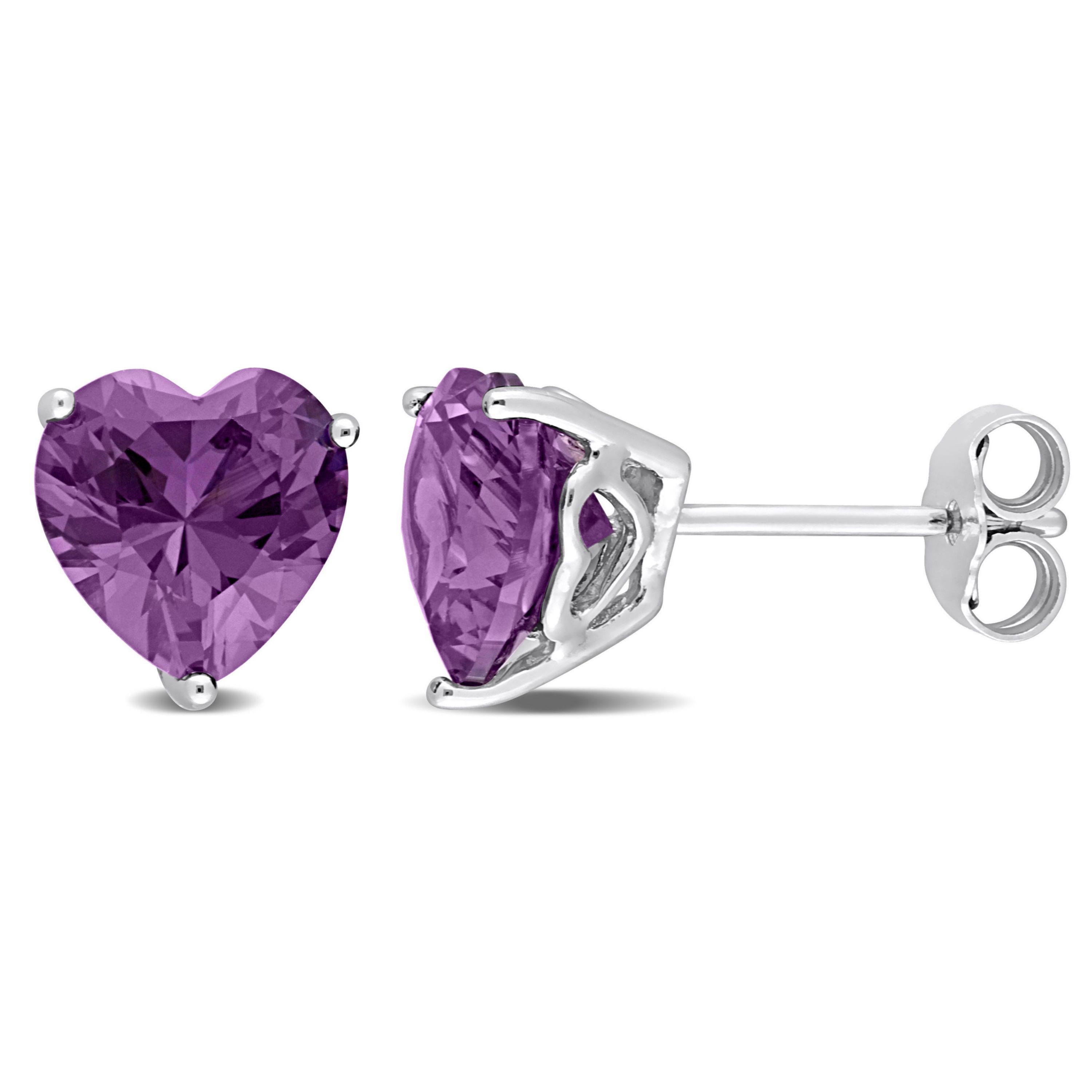 Lab Created 4.54 CT TGW Heart Shape Simulated Alexandrite Earrings in Sterling Silver