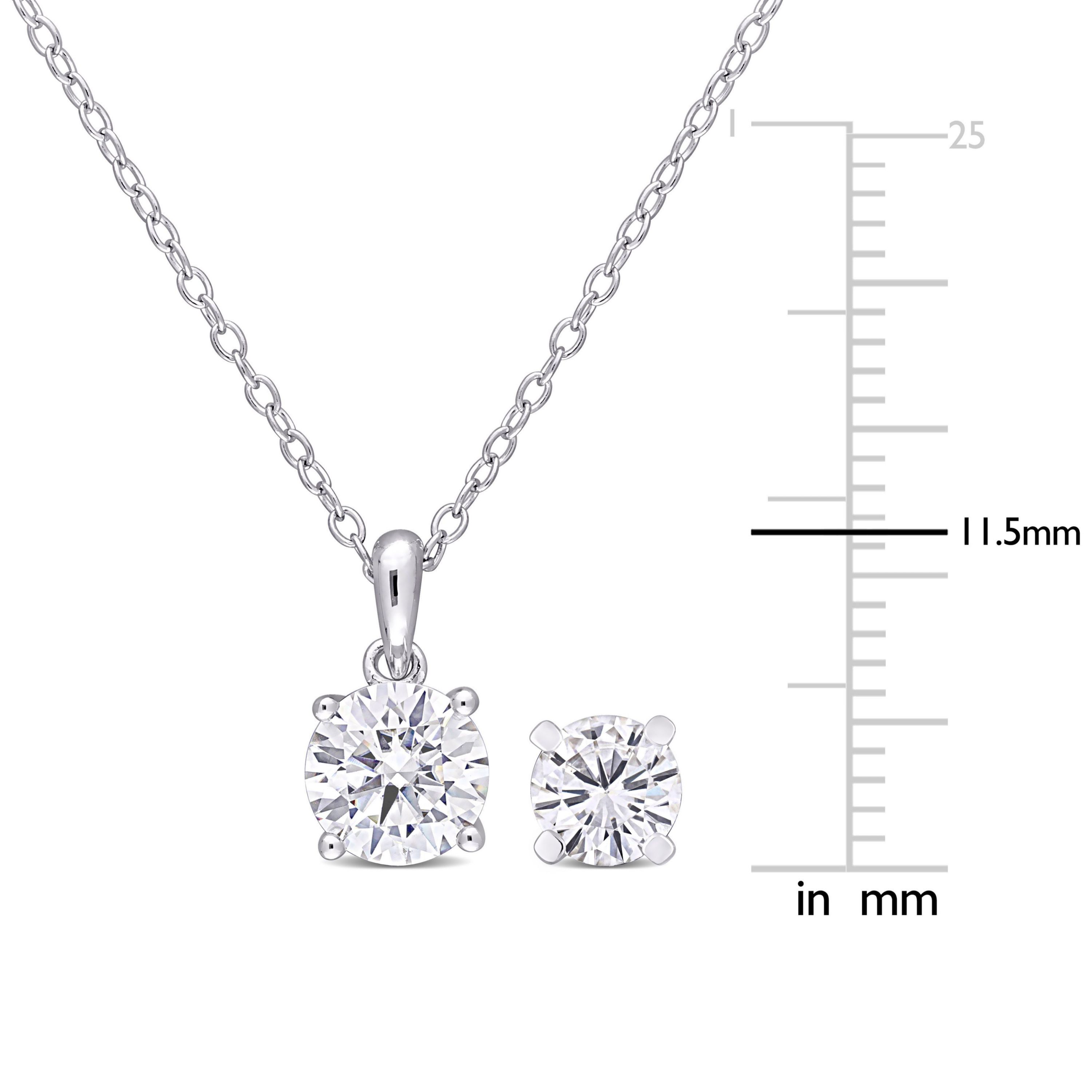 Lab Created 2 CT DEW Created Moissanite 2-piece Stud Earrings and Pendant with Chain Set in Sterling Silver