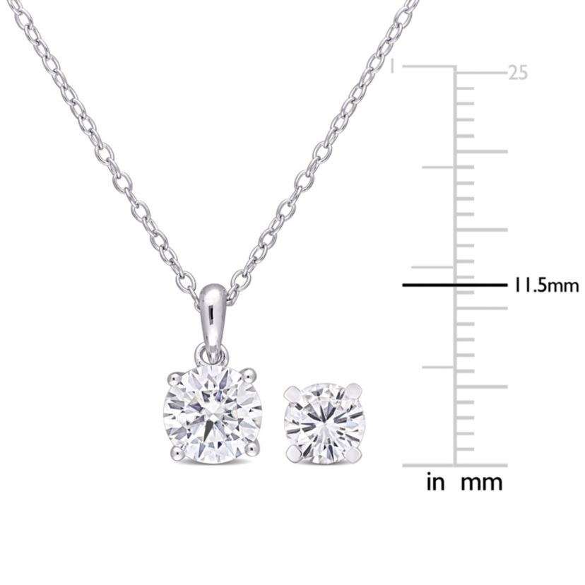 Lab Created 2 CT DEW Created Moissanite 2-piece Stud Earrings and Pendant with Chain Set in Sterling Silver