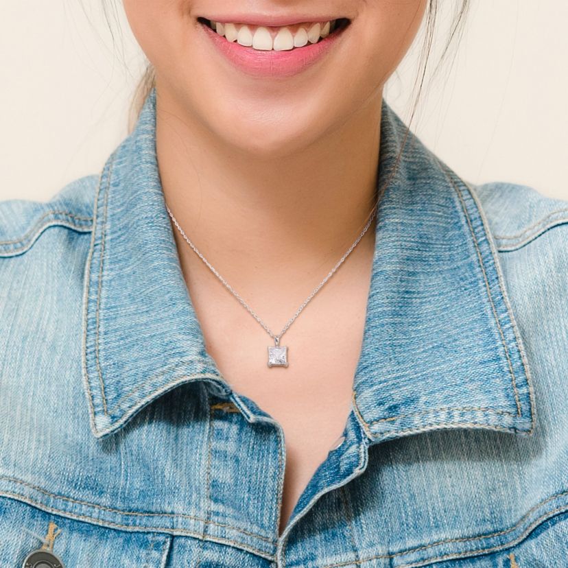 Lab Created 3 ct. t.g.w. Created Moissanite Solitaire Pendant with Chain in Sterling Silver