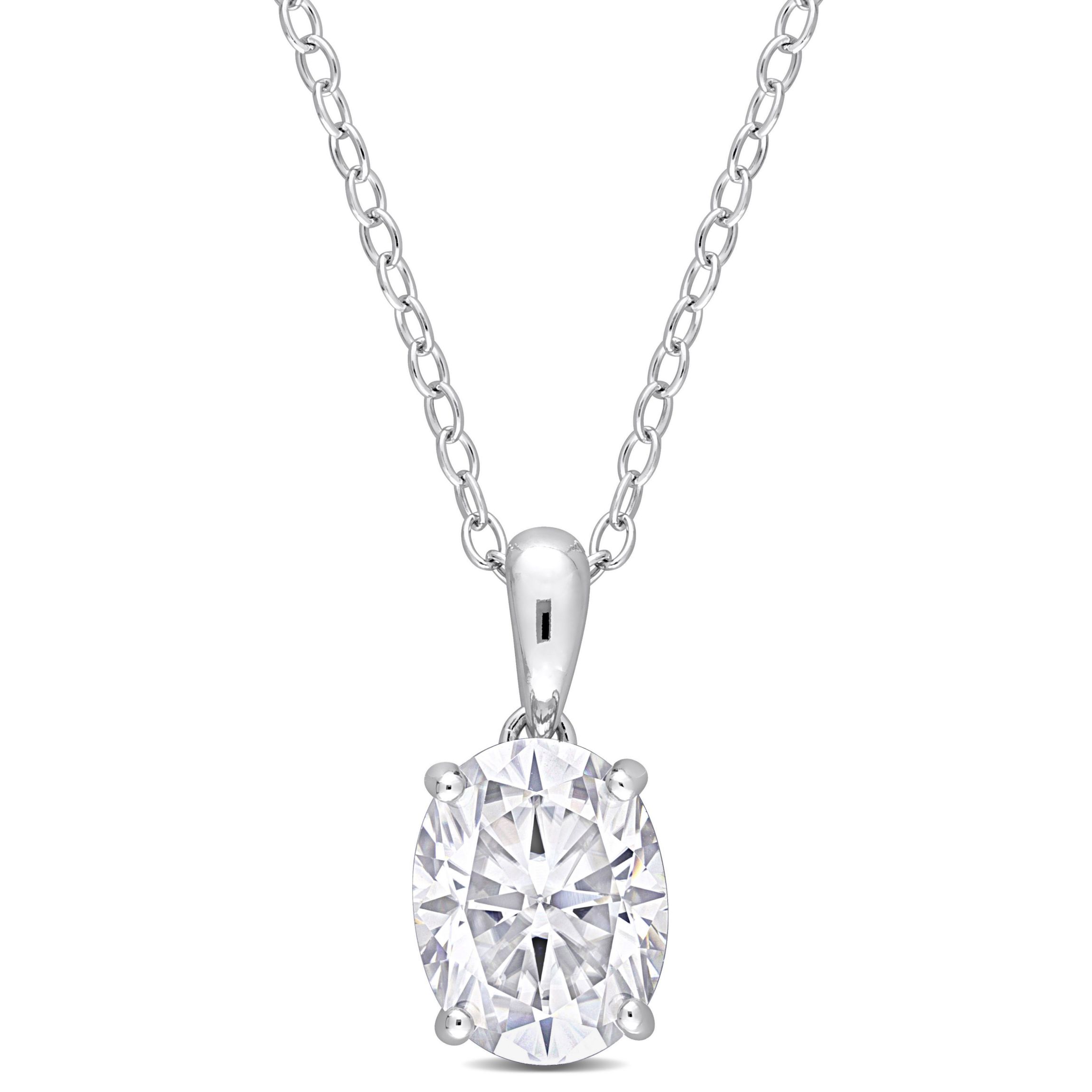 Lab Created 2 ct. t.g.w. Created Moissanite Solitaire Pendant with Chain in Sterling Silver