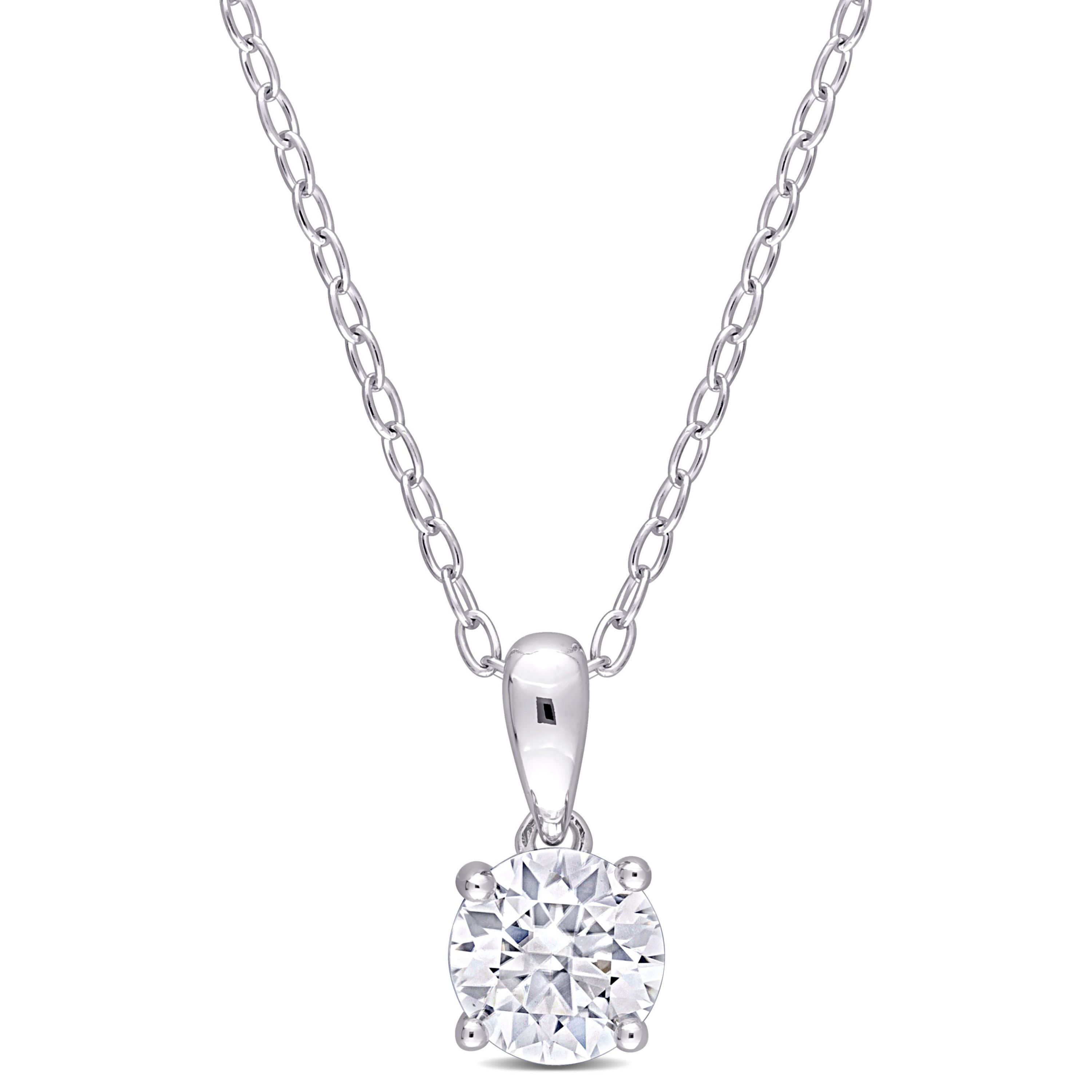 Lab Created 3/4 ct. t.g.w. Created Moissanite Solitaire Pendant with Chain in Sterling Silver