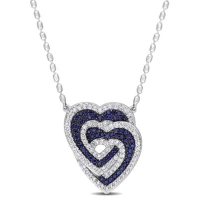 Belk & Co Lab Created 1.45 ct. t.g.w. Blue and White Sapphire Interlocking Hearts Pendant with Chain in Sterling Silver with Black Rhodium