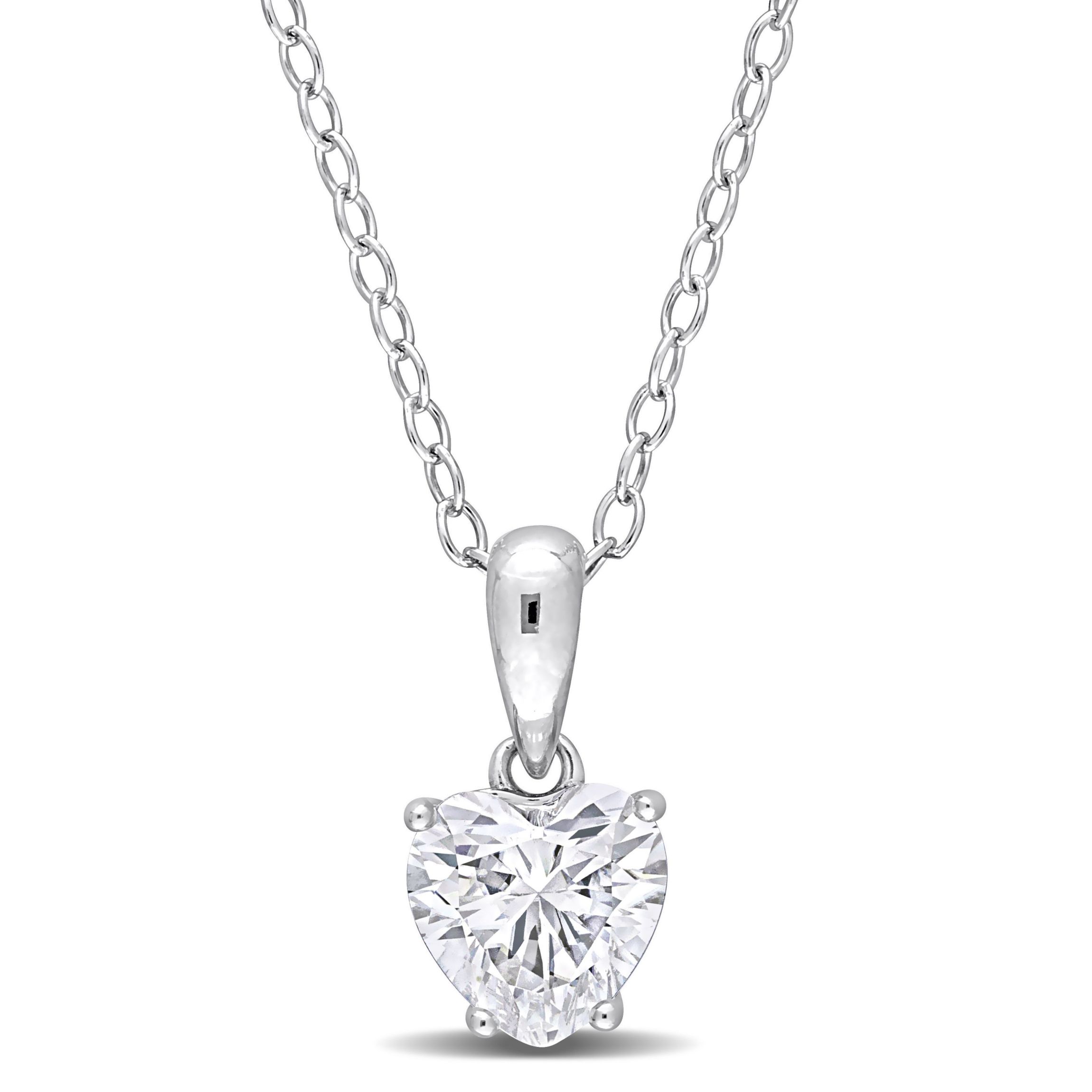 Lab Created Created White Sapphire Heart Pendant with Chain in Sterling Silver