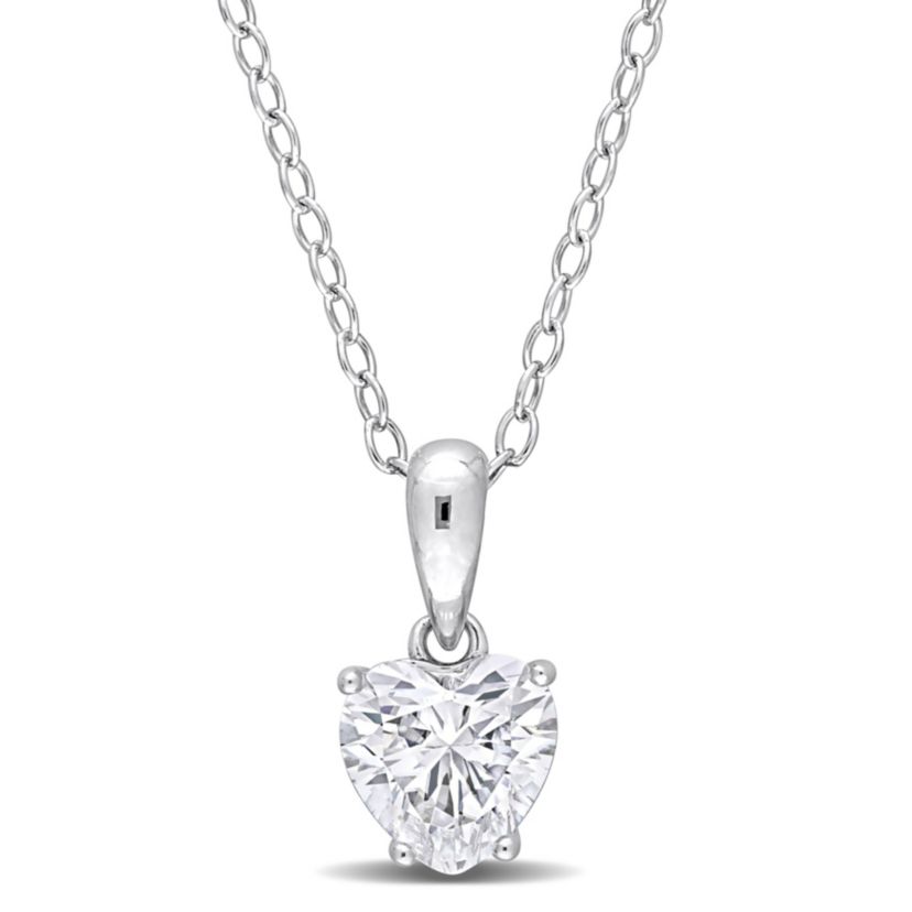 Lab Created Created White Sapphire Heart Pendant with Chain in Sterling Silver