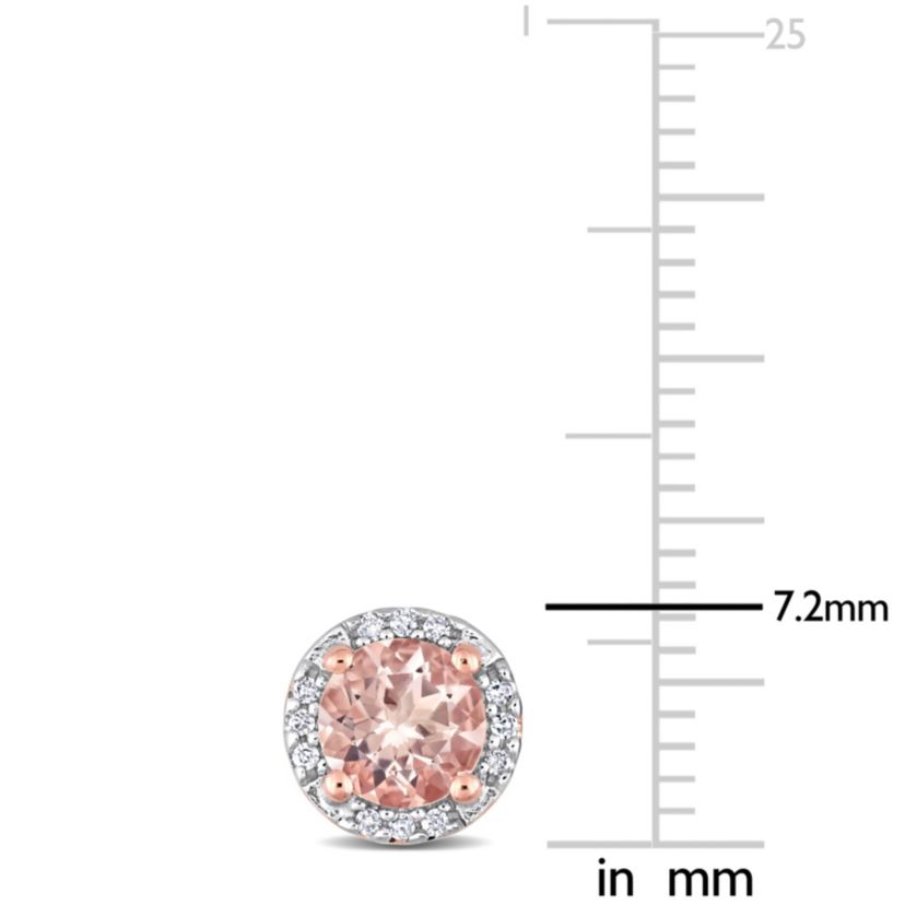 Morganite and Diamond Accent Halo Stud Earrings in Rose Plated Sterling Silver