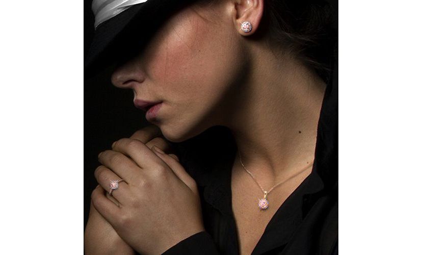 Morganite and Diamond Accent Halo Stud Earrings in Rose Plated Sterling Silver