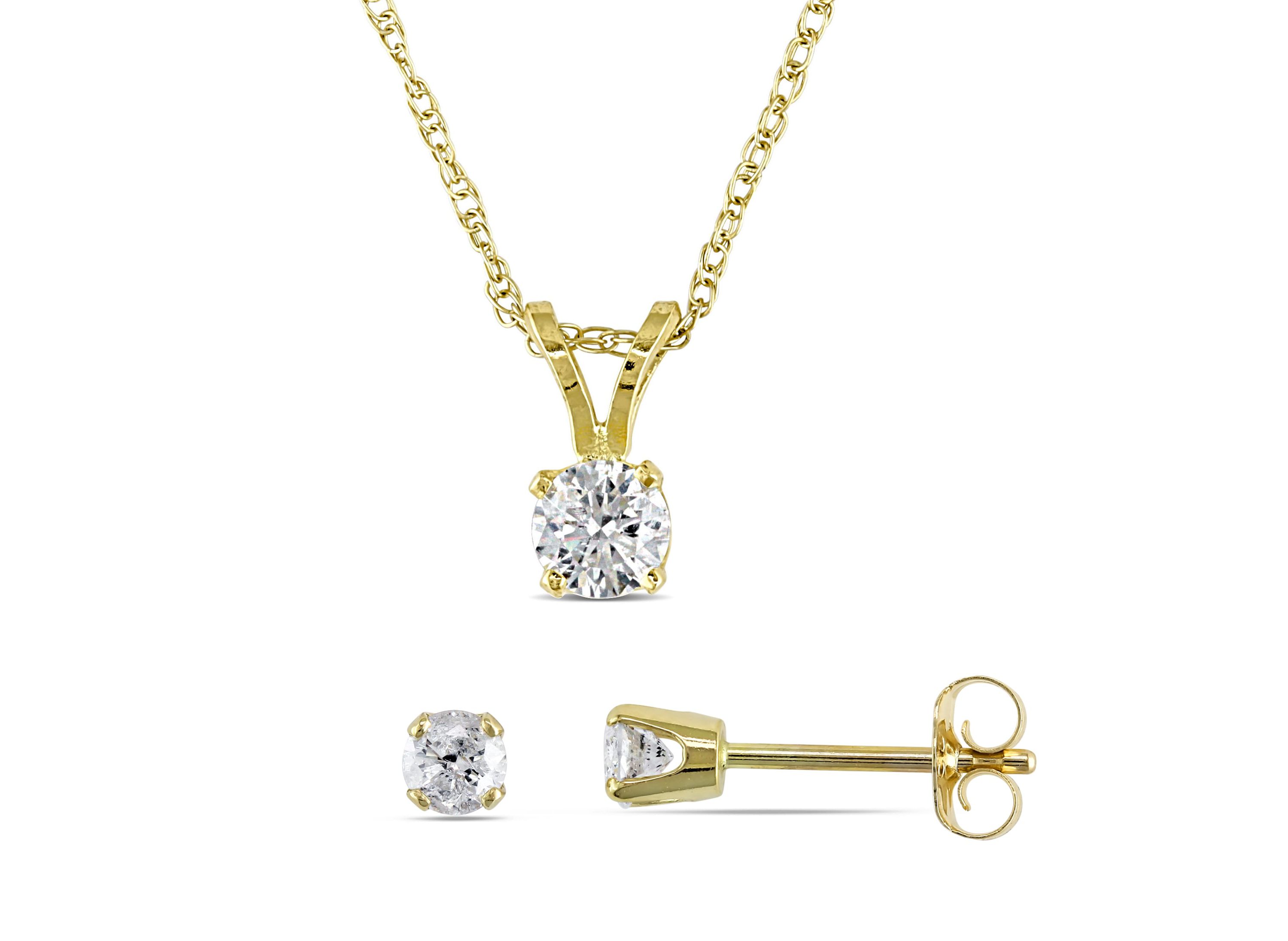 2-Pc Set of 1/2 ct. t.w. Diamond Solitaire Pendant with Chain and Stud Earrings in 14K Yellow Gold