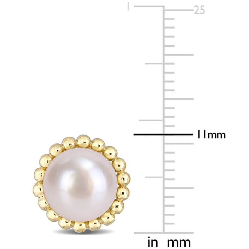 8-8.5MM Freshwater Cultured Pearl Stud Post Earrings in 10K Yellow Gold
