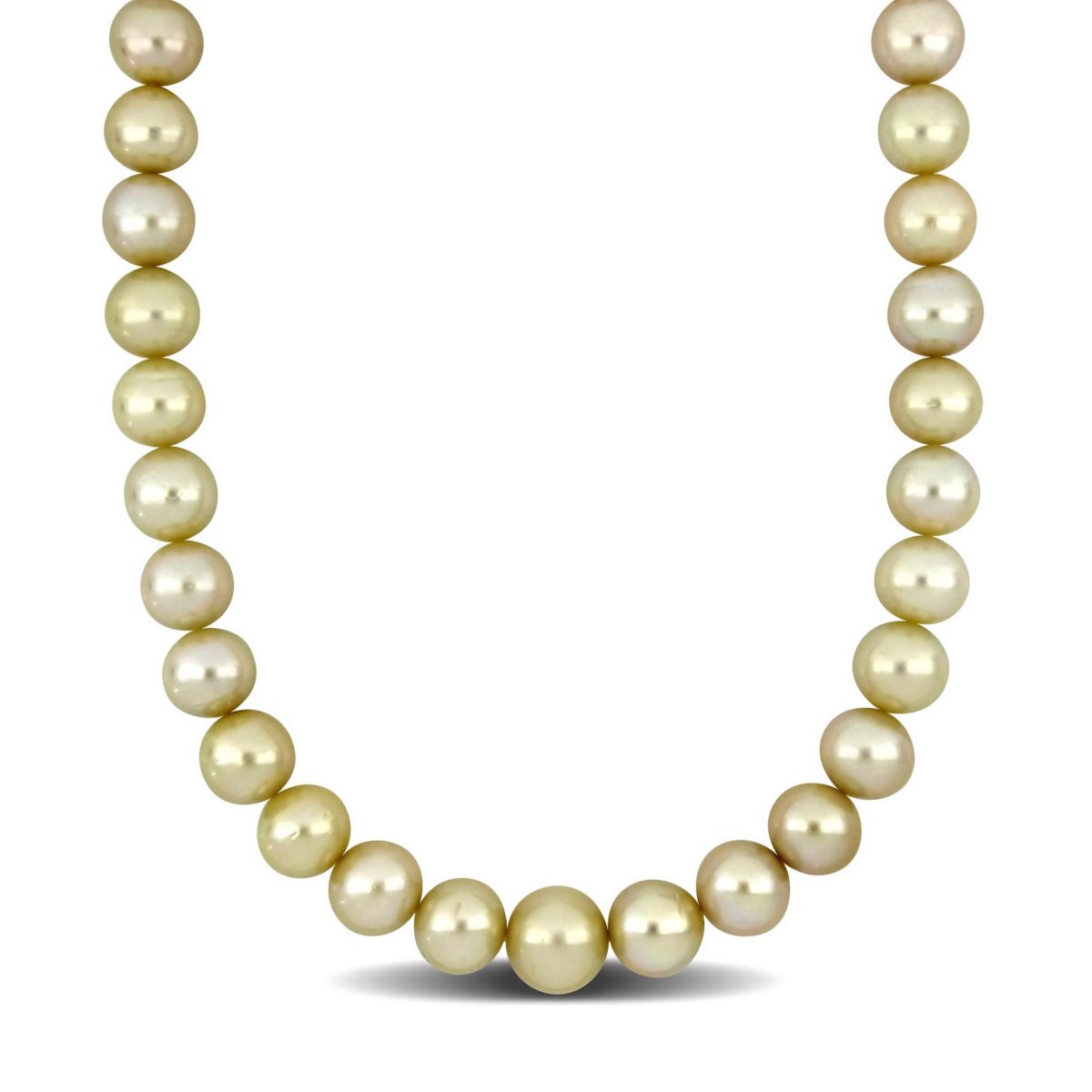 12-14MM Graduated Golden South Sea Cultured Pearl Necklace with 14K Yellow Gold Diamond Ball Clasp