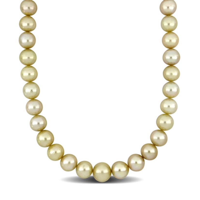12-14MM Graduated Golden South Sea Cultured Pearl Necklace with 14K Yellow Gold Diamond Ball Clasp