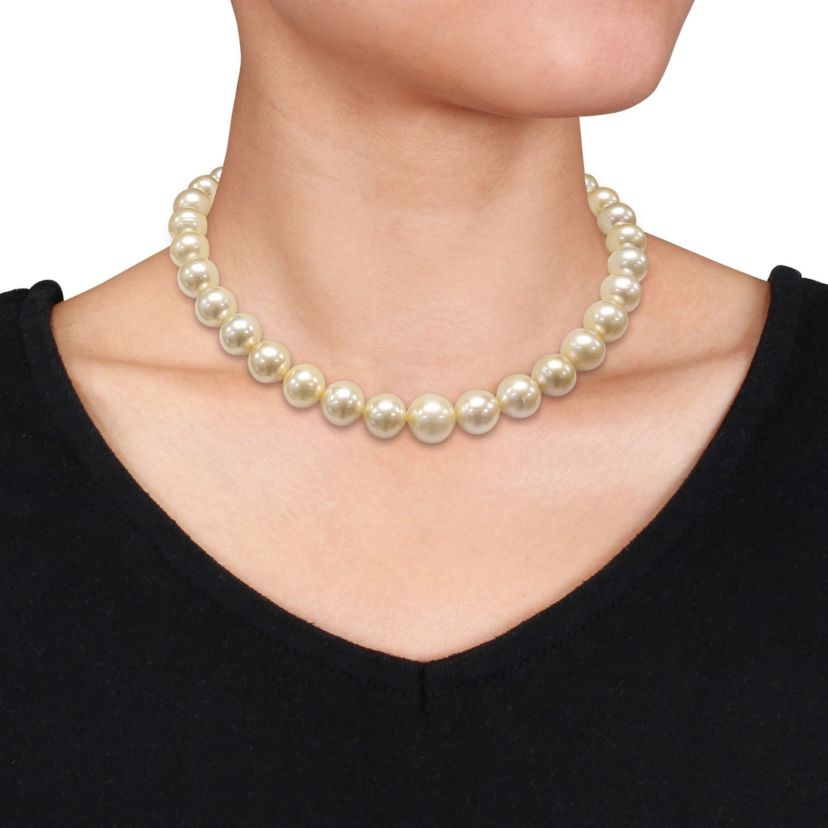 12-14MM Graduated Golden South Sea Cultured Pearl Necklace with 14K Yellow Gold Diamond Ball Clasp