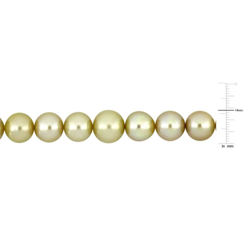 12-14MM Graduated Golden South Sea Cultured Pearl Necklace with 14K Yellow Gold Diamond Ball Clasp