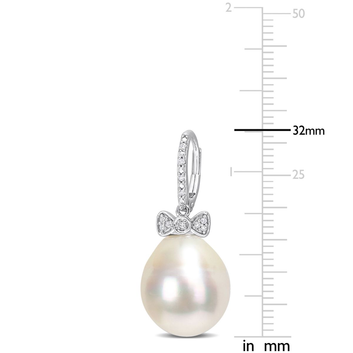 12-13MM White South Sea Cultured Pearl and 1/10 ct. t.w. Diamond Earrings in 14K White Gold