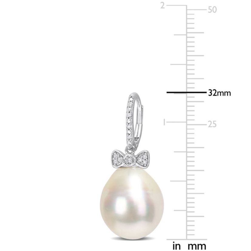 12-13MM White South Sea Cultured Pearl and 1/10 ct. t.w. Diamond Earrings in 14K White Gold