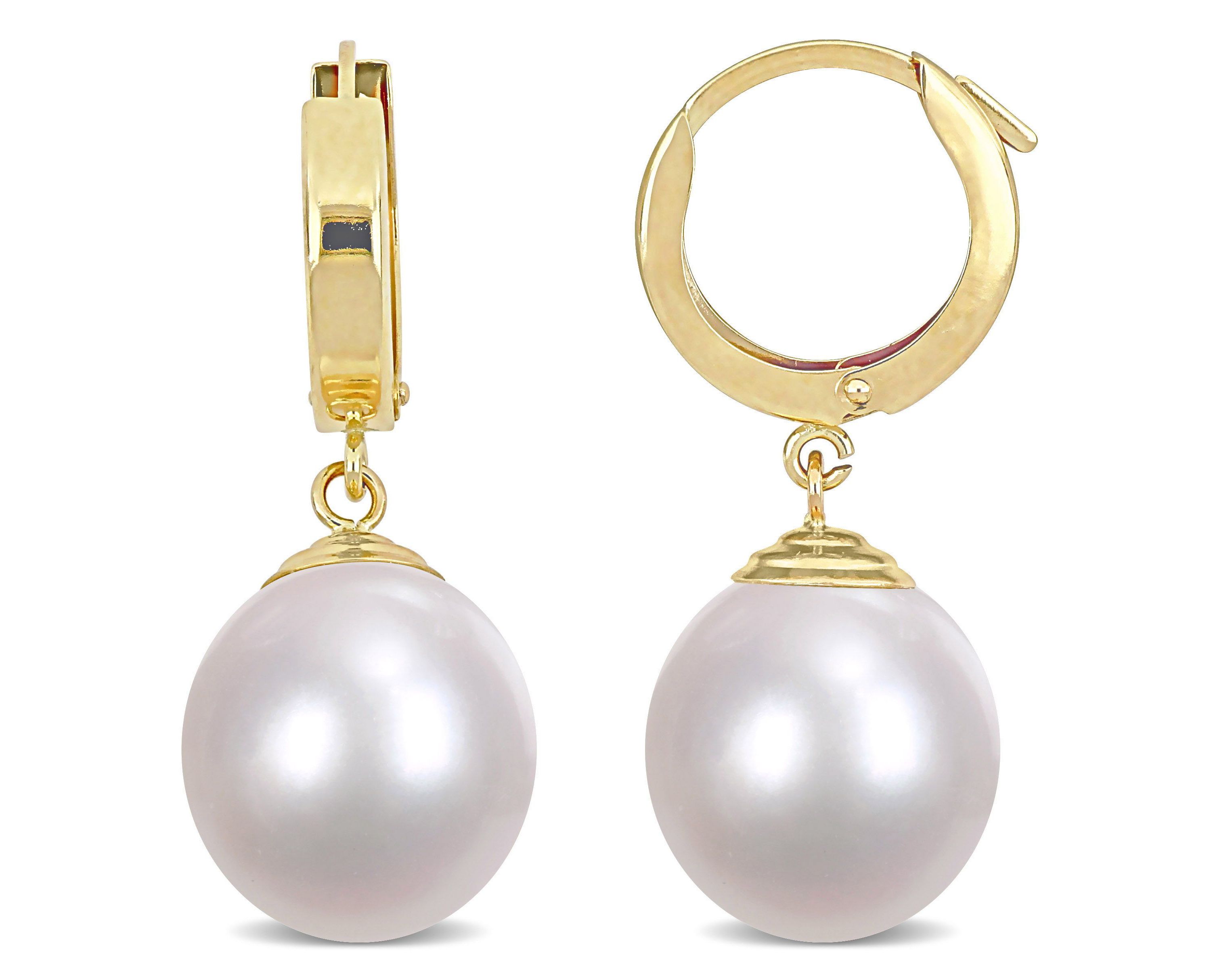 11-12MM Cultured South Sea Pearl Drop Huggie Earrings in 14K Yellow Gold
