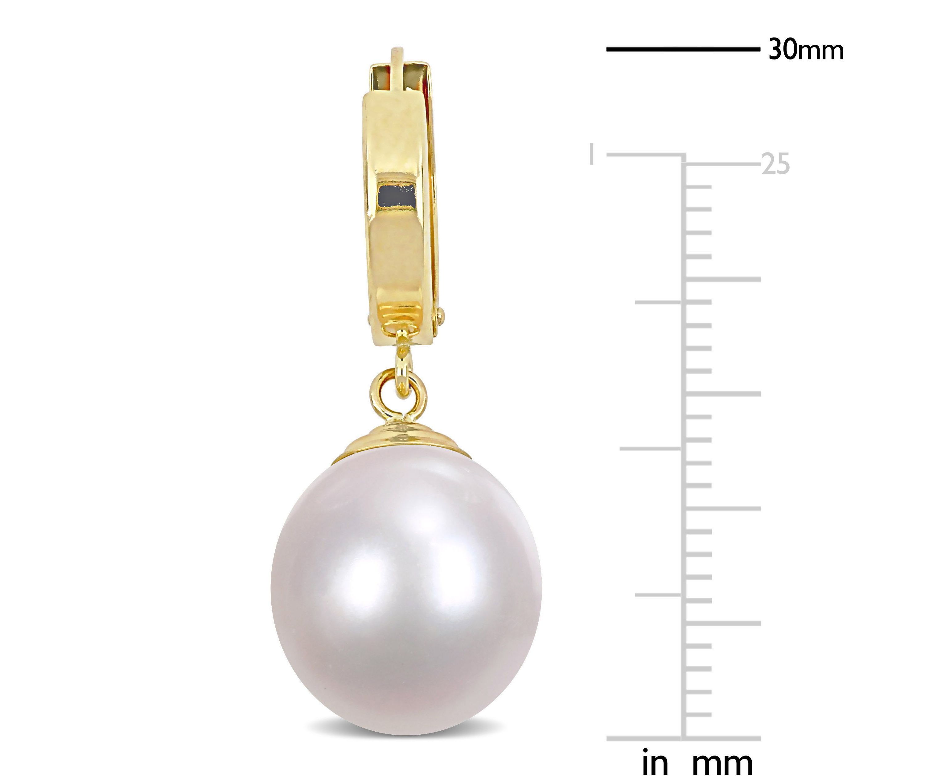 11-12MM Cultured South Sea Pearl Drop Huggie Earrings in 14K Yellow Gold