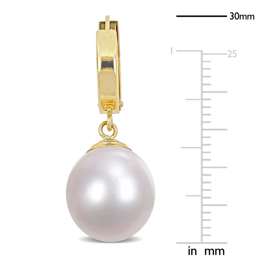 11-12MM Cultured South Sea Pearl Drop Huggie Earrings in 14K Yellow Gold