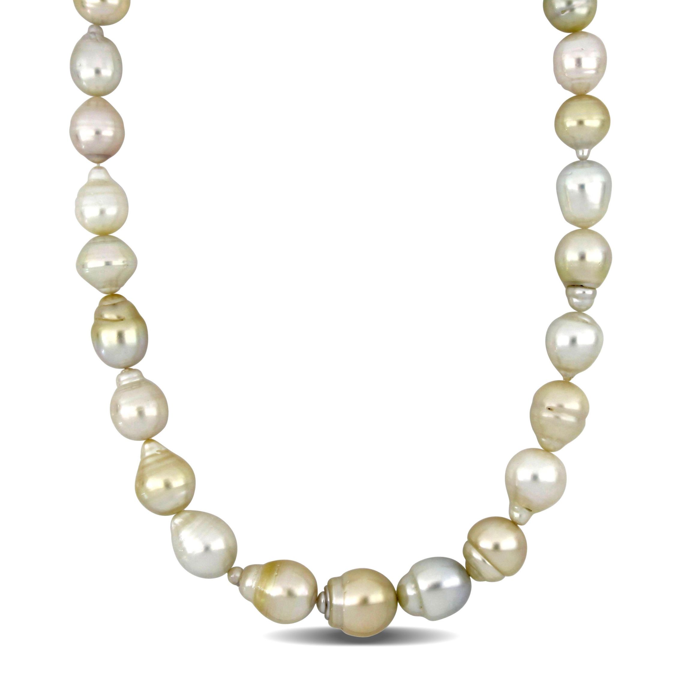 12-16MM Off-Round Golden South Sea Cultured Pearl Necklace with 14K Yellow Gold Diamond Ball Clasp