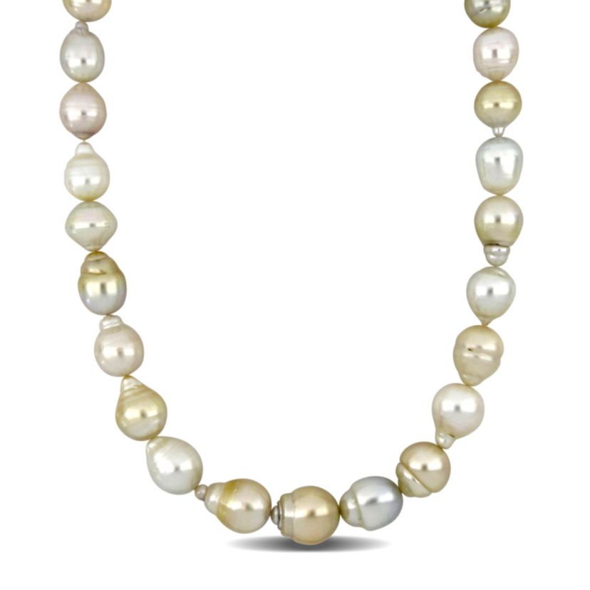 12-16MM Off-Round Golden South Sea Cultured Pearl Necklace with 14K Yellow Gold Diamond Ball Clasp