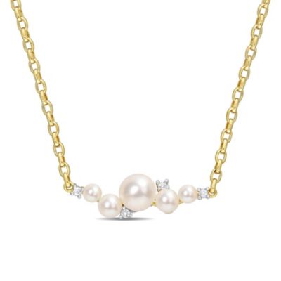 Belk & Co 3-6.5MM Freshwater Cultured Pearl and 1/8 ct. t.g.w. White Topaz Necklace in 18K Yellow Gold Plated Sterling Silver, 18 in