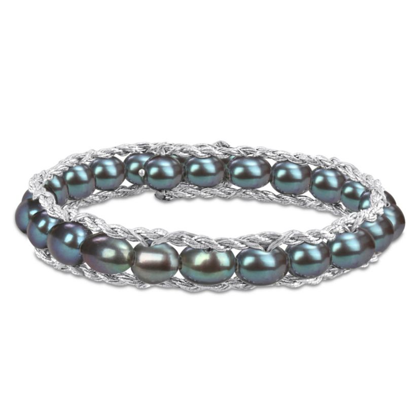 6-7MM Black Freshwater Cultured Pearl Bangle in Sterling Silver
