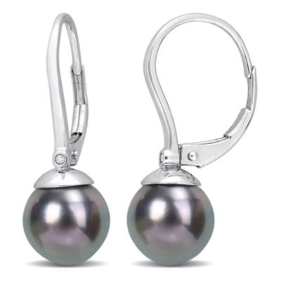 Belk & Co 8-8.5MM Black Tahitian Cultured Pearl and 1/10 ct. t.w. Diamond Earrings 14K in White Gold