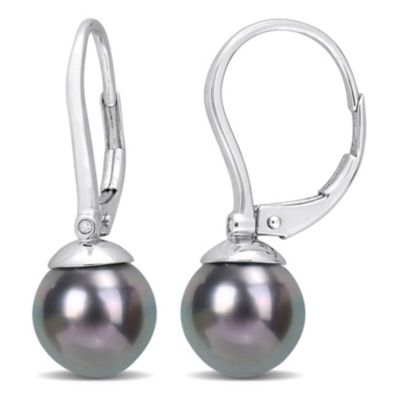 Belk & Co 8-8.5MM Black Tahitian Cultured Pearl and 1/10 ct. t.w. Diamond Earrings 14K in White Gold -  0075000488110