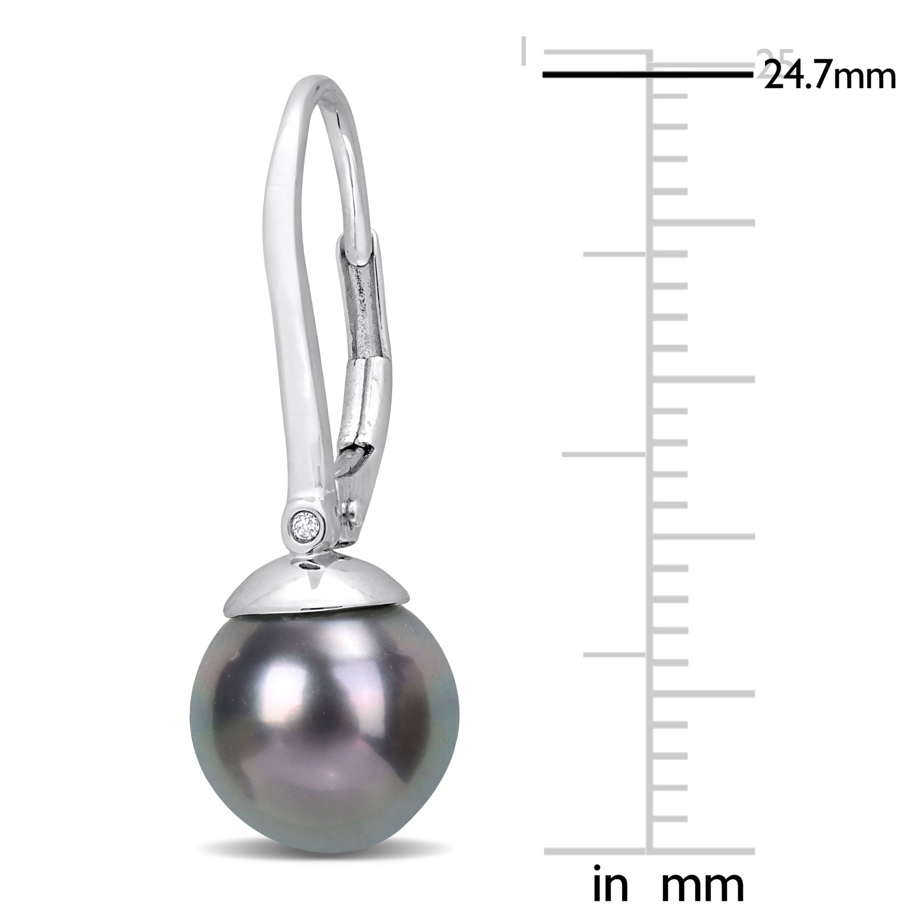 8-8.5MM Black Tahitian Cultured Pearl and 1/10 ct. t.w. Diamond Earrings 14K in White Gold