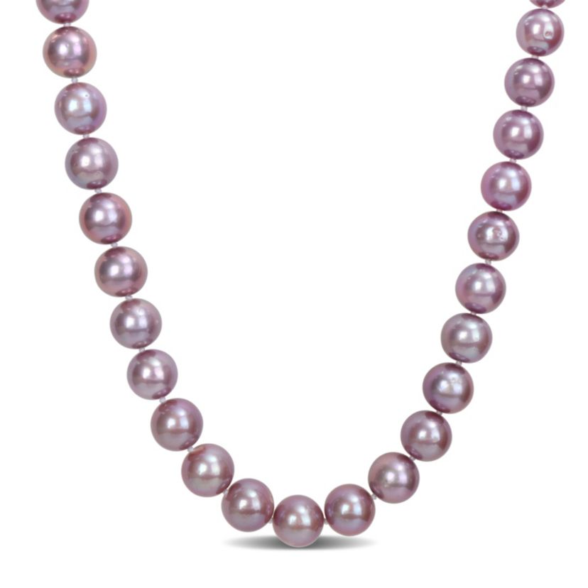9-10MM Purple Freshwater Cultured Pearl Necklace with Sterling Silver Ball Clasp