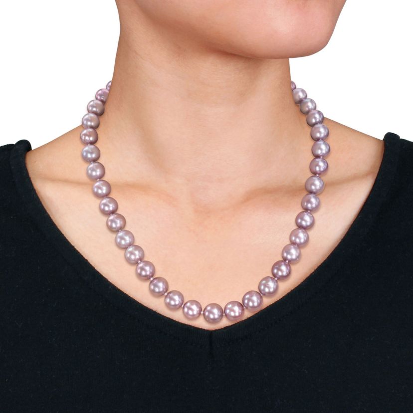 9-10MM Purple Freshwater Cultured Pearl Necklace with Sterling Silver Ball Clasp
