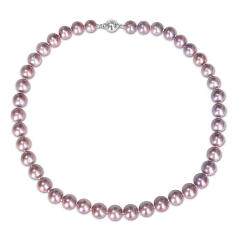 9-10MM Purple Freshwater Cultured Pearl Necklace with Sterling Silver Ball Clasp
