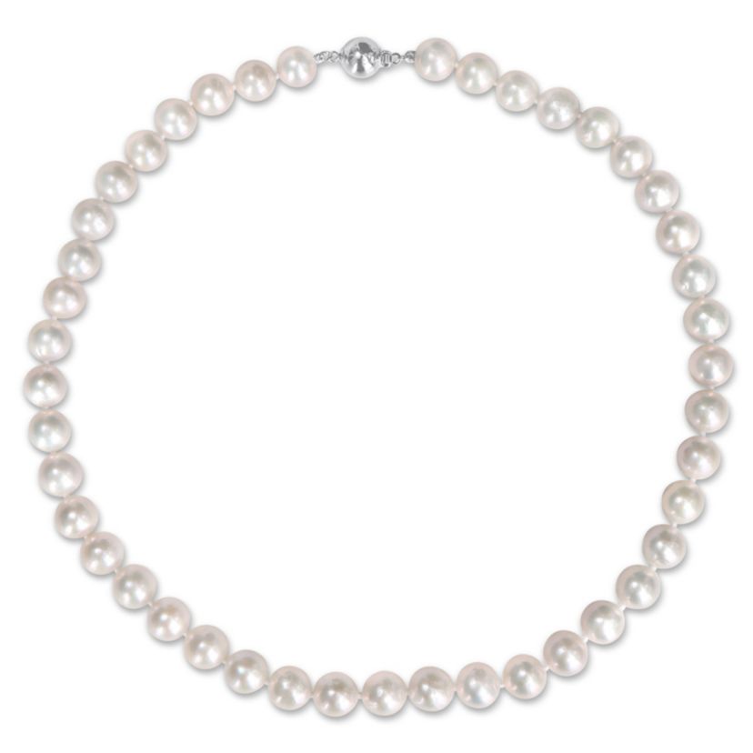 9-10MM Freshwater Cultured Pearl Necklace with Sterling Silver Ball Clasp